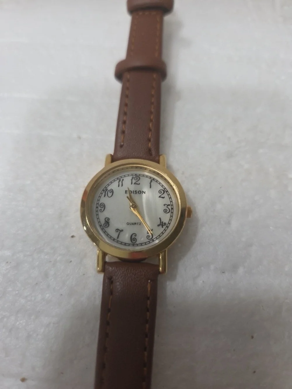 Edison Womens Brown Leather Strap Watch with Gold Case
